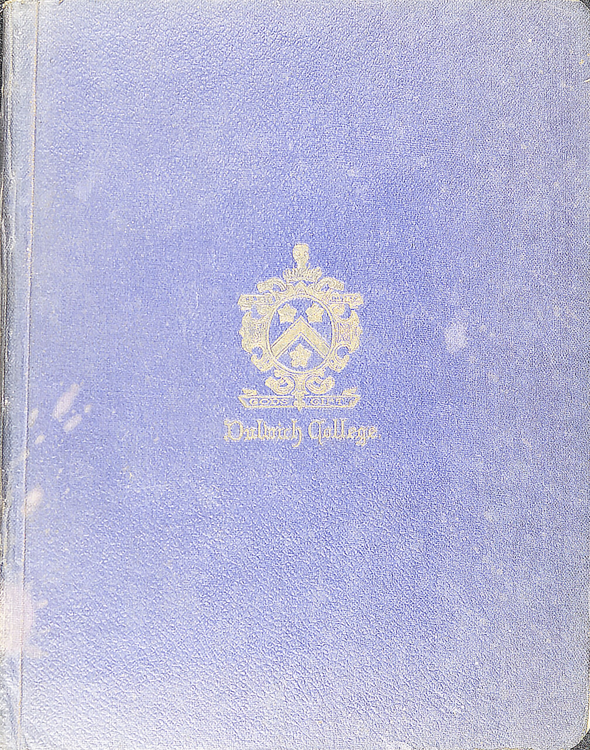 Blue notebook with the Dulwich College coat of arms and 'Dulwich College' written on it in gold lettering.
